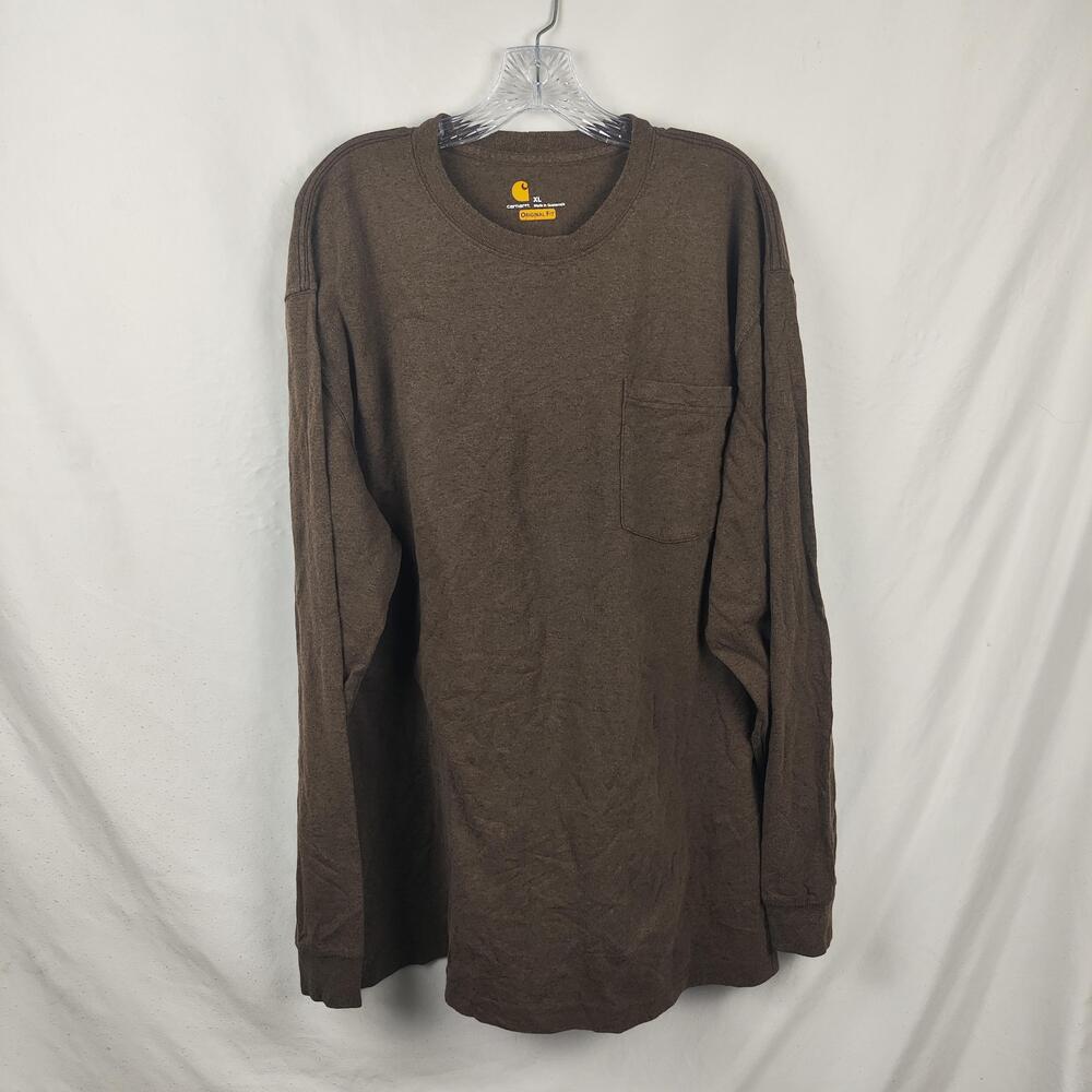 Carhartt Shirt Mens XL Brown Long Sleeve Pocket Tee Original Fit Workwear